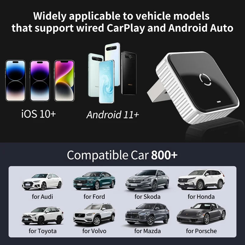 Universal Wired To Wireless CarPlay Android Auto Adapter USB Plug-and-Play Stable Signal Auto Pair Work For Most Original