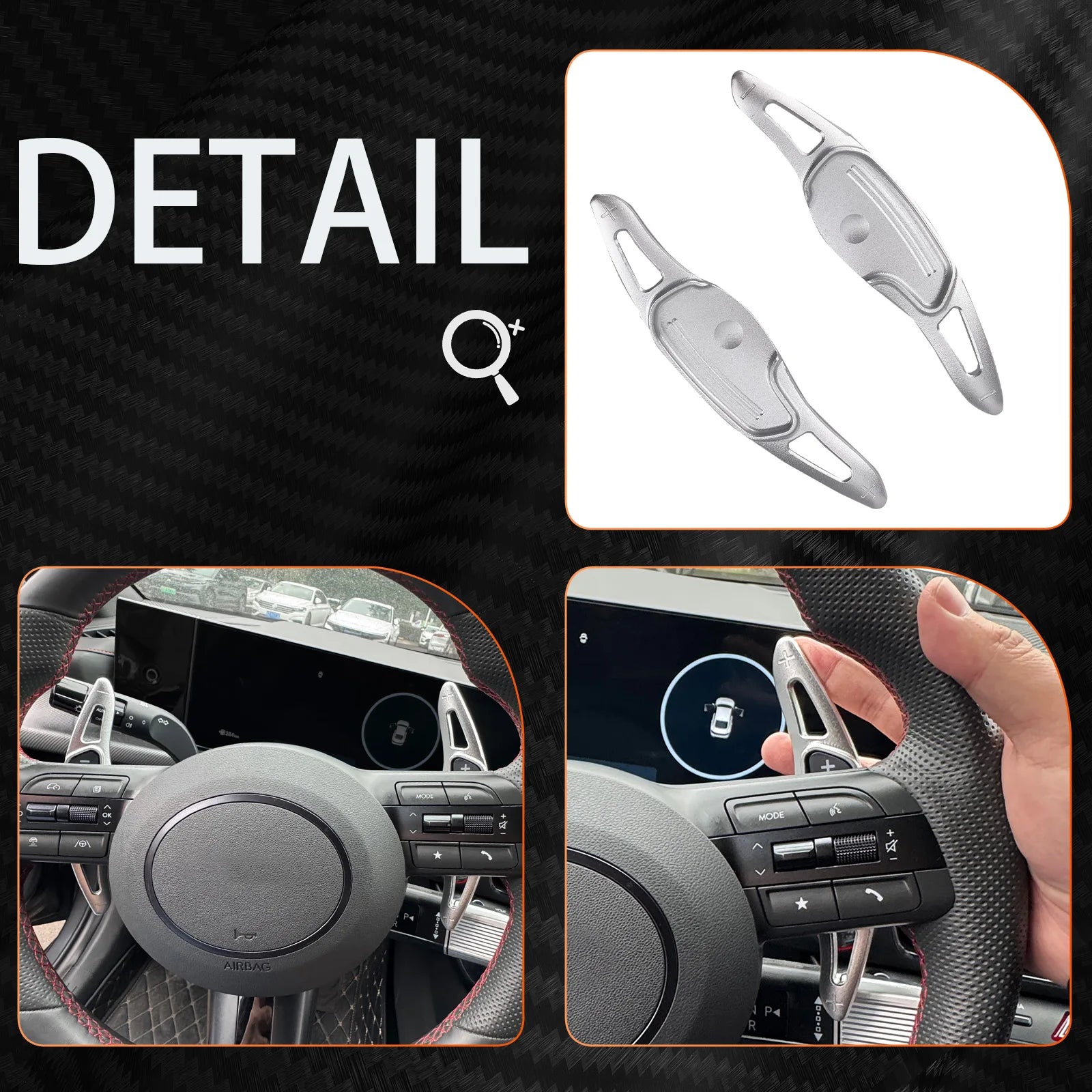 For Hyundai Kona 2024 Shift Paddles steering wheel Aluminum Alloy Shifter Extension Decorated Red Silver Interior