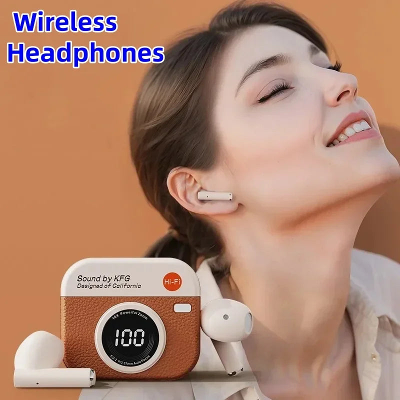 2026 New Q86 Sports Running Wireless Headphones Retro Camera Design Sweatproof with Ultra Long Battery Life