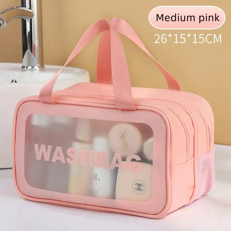 2025 New Double Transparent Dry-Wet Separation Bag - PU Makeup Pouch, Portable for Travel, Fitness & Swimming Essentials