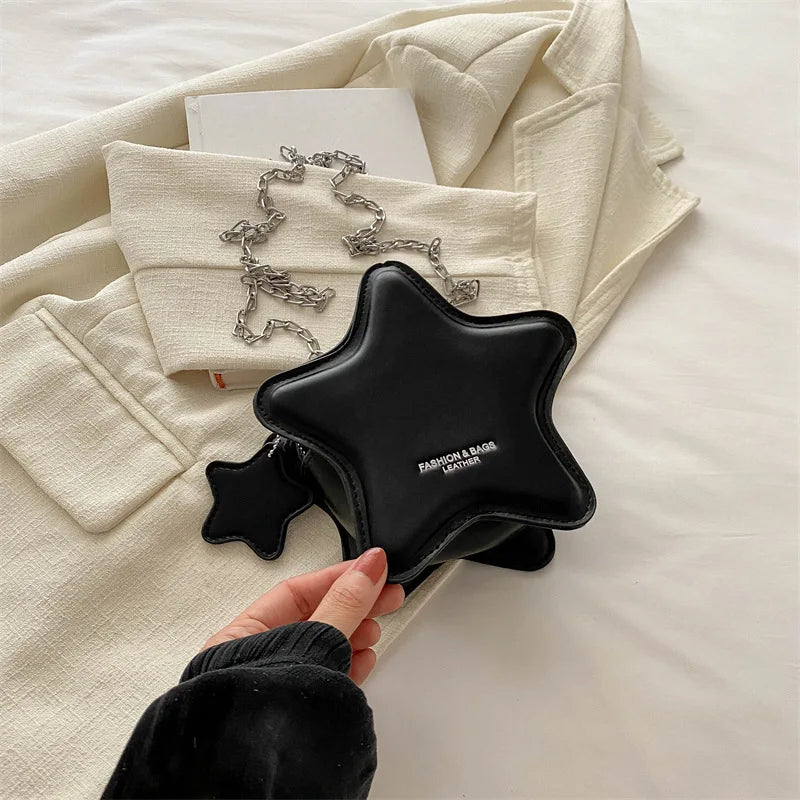 Fashion Star Shoulder Bags for Women Pu Leather Female Chain Crossbody Bag Lovely Mini Ladies Handbags Simple Letter Purse
