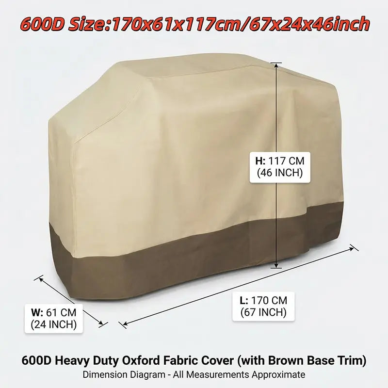 600D Outdoor BBQ Grill Cover Charcoal Gas Grills Waterproof Rip-Proof Weather-Resistant Anti-UV Heavy-duty Barbecue Oven Cover