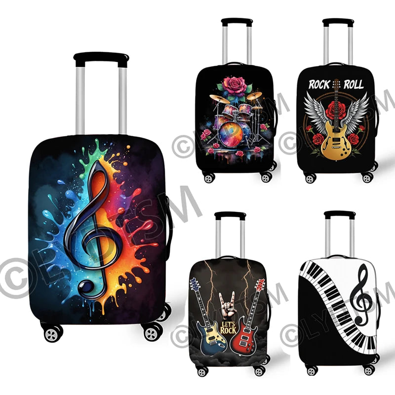 Musical Notes Luggage Cover Rock Guitar Piano Drum Graphic Suitcase Covers Elastic Trolley Case Protective Cover for Travel
