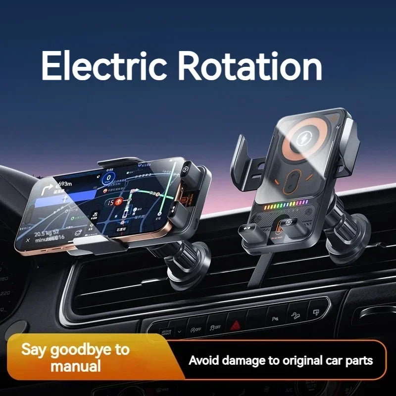 Auto-Clamping Car Wireless Charger Phone Holder Stand Touching 360 Rotation RGB Fast Charging Bracket For iPhone 17-12 Samsung