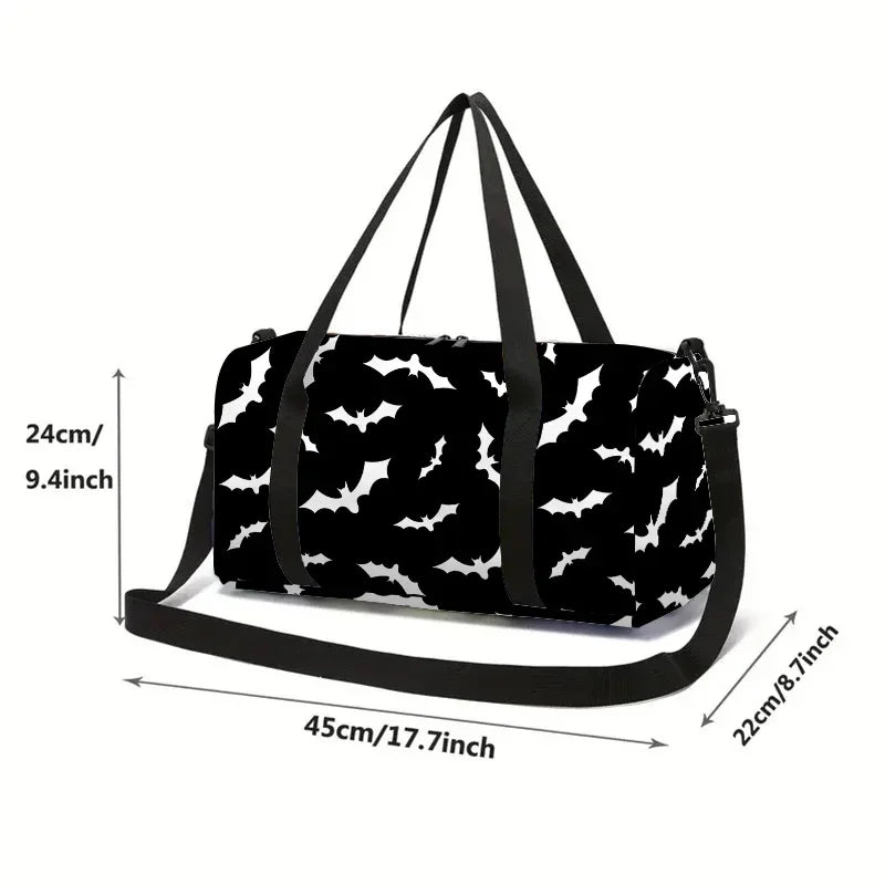 White Bat Black Large Capacity Luggage Bag for Boy and Girls Best Gifts 2D Flat Cartoon Travel Duffels Hand Bag for Children