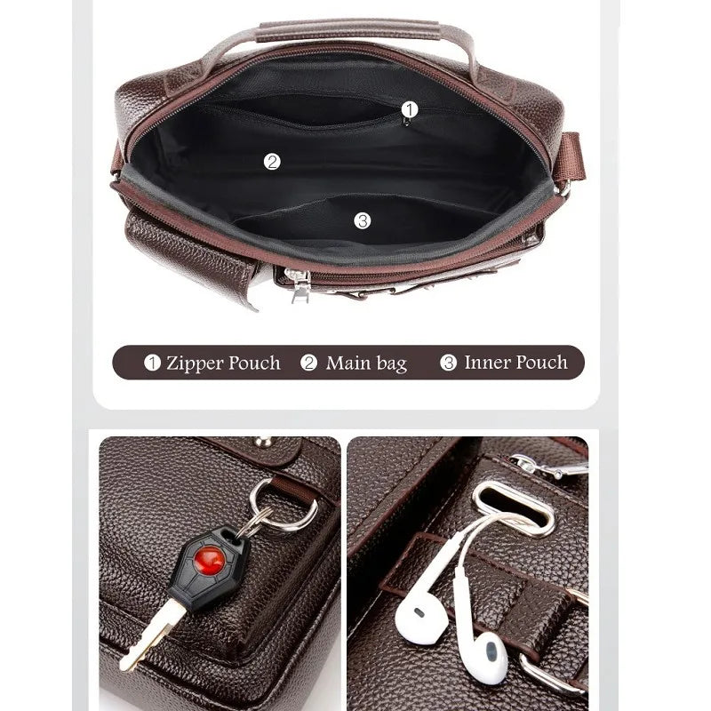Men's Large Capacity Business Briefcase Quality PU Leather Shoulder Messenger Bag for Gentlemen Leisure Travel Attach Valise