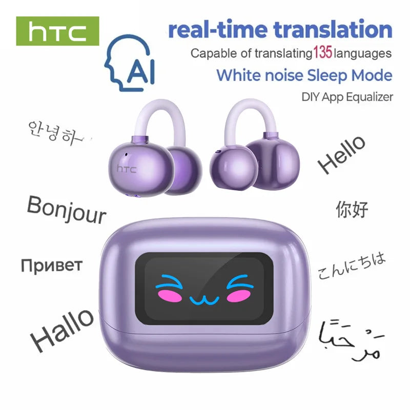 HTC NE54 TWS Ear Clip Wireless Earbuds Wireless Earbuds Bluetooth 5.3 ENC Noise Cancelling LED Digital Display For Android iOS