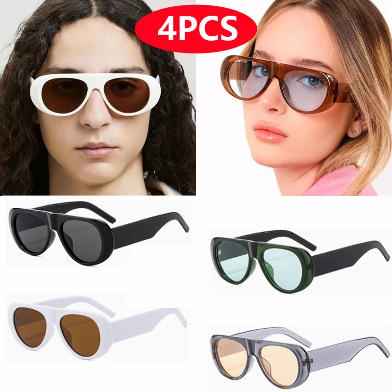 Hiking Camping 4pcs Sets Fashion Women Large Frame Anti Light Glasses UV400 Oval Female Advanced Minimalist Style Glasses