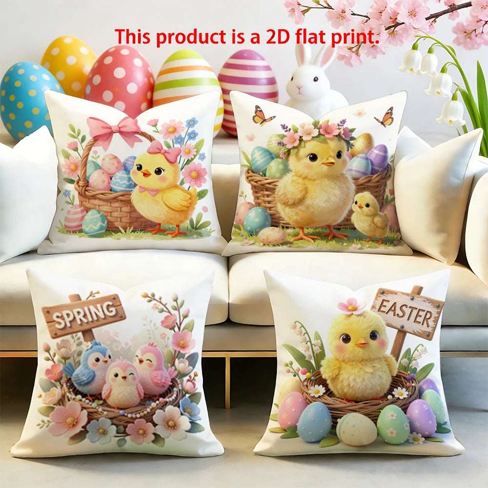 1/4PCS Easter Chicks and Spring Pillows Holiday, living room, sofa, bedroom, decorative cushion cover.