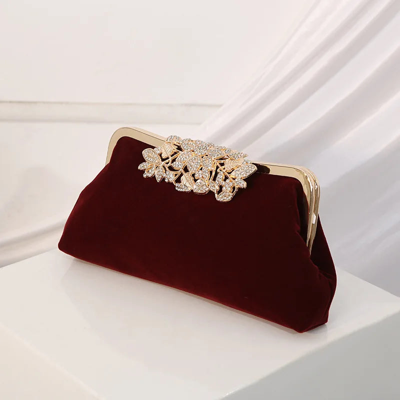 Women Rhinestone Evening Clutch Bags Sparkling Crystal Diamond Party Handbag Purse Vintage Velvet Wedding Cocktail Shoulder Bag