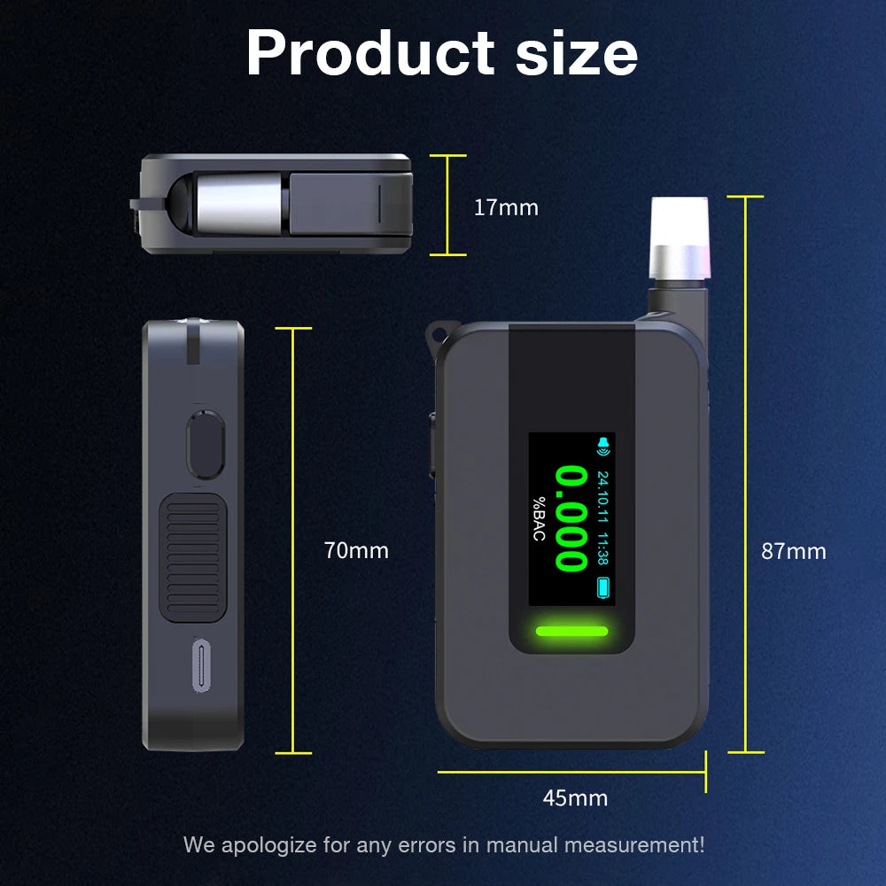 Portable Alcohol Tester Electrochemical Alcohol Detector Professional Breathalyzer LCD Display Drunk Driving Test Alcohol Meter