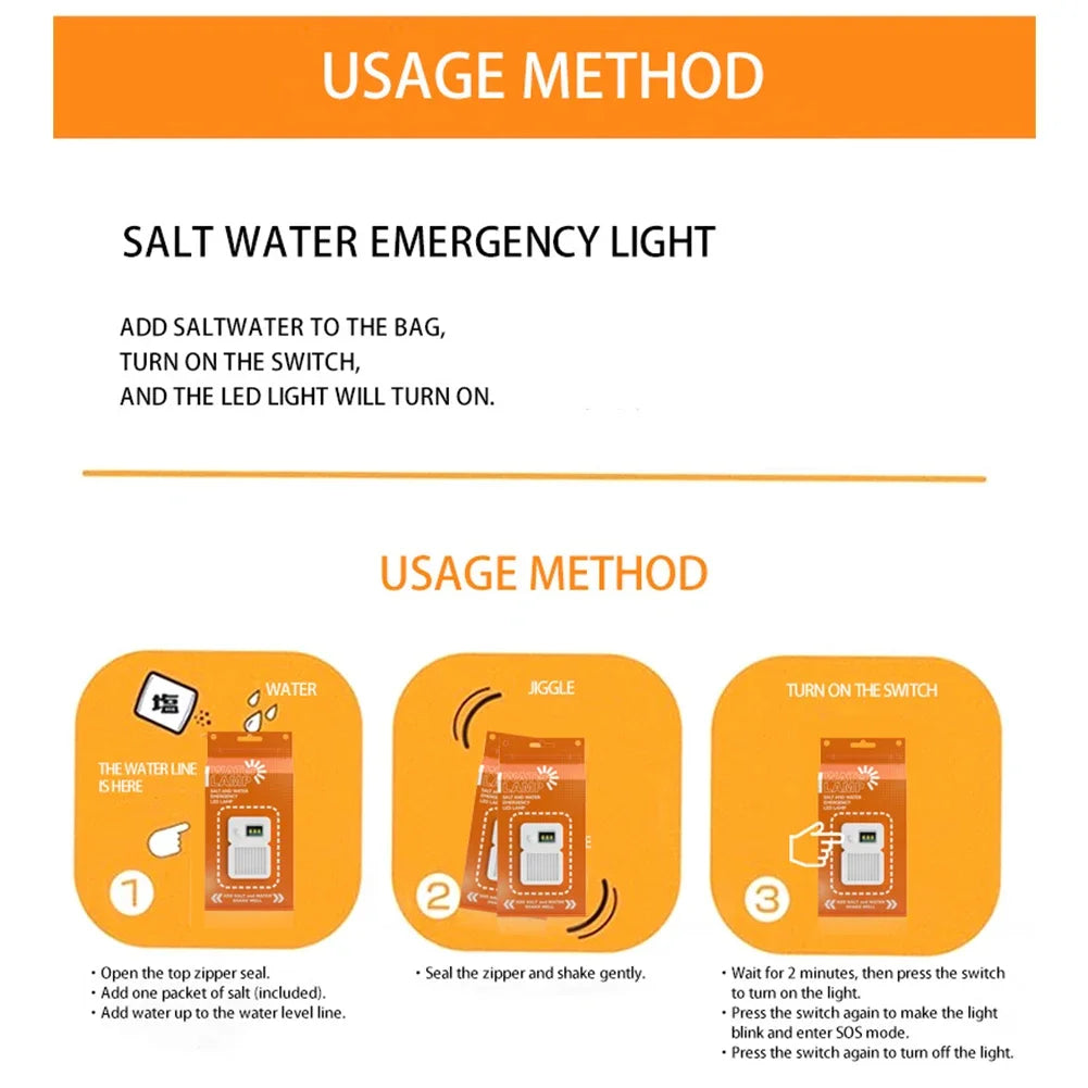 LED Salt Water Emergency Lamp Portable Camping Lamp Waterproof Salt Water Light for Outdoor Camping Night Fishing Lamp Reusable