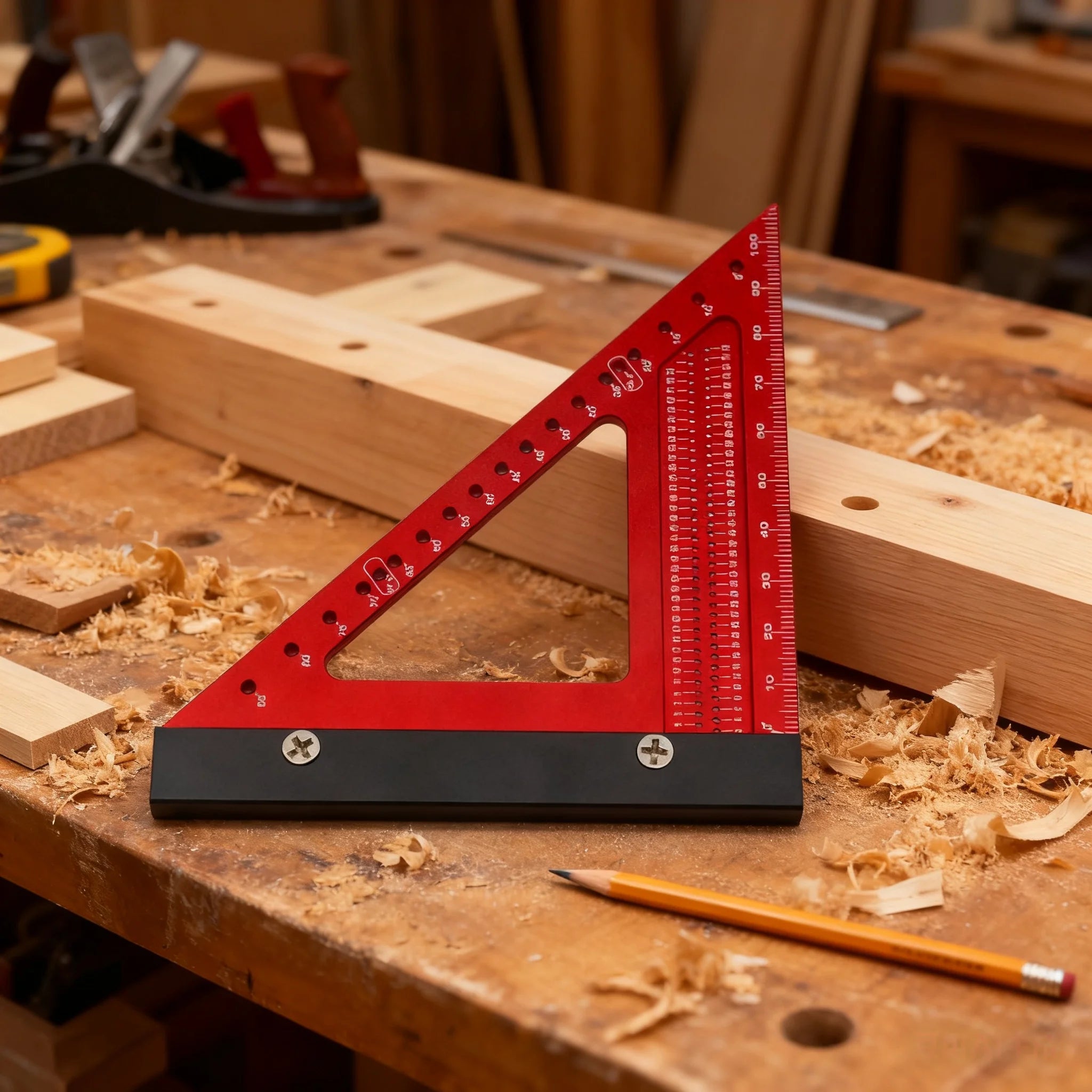 Precision Aluminum Alloy Carpenter Square 90° Triangle Ruler with Hole Positioning - Multi-Functional Measuring & Marking Tool