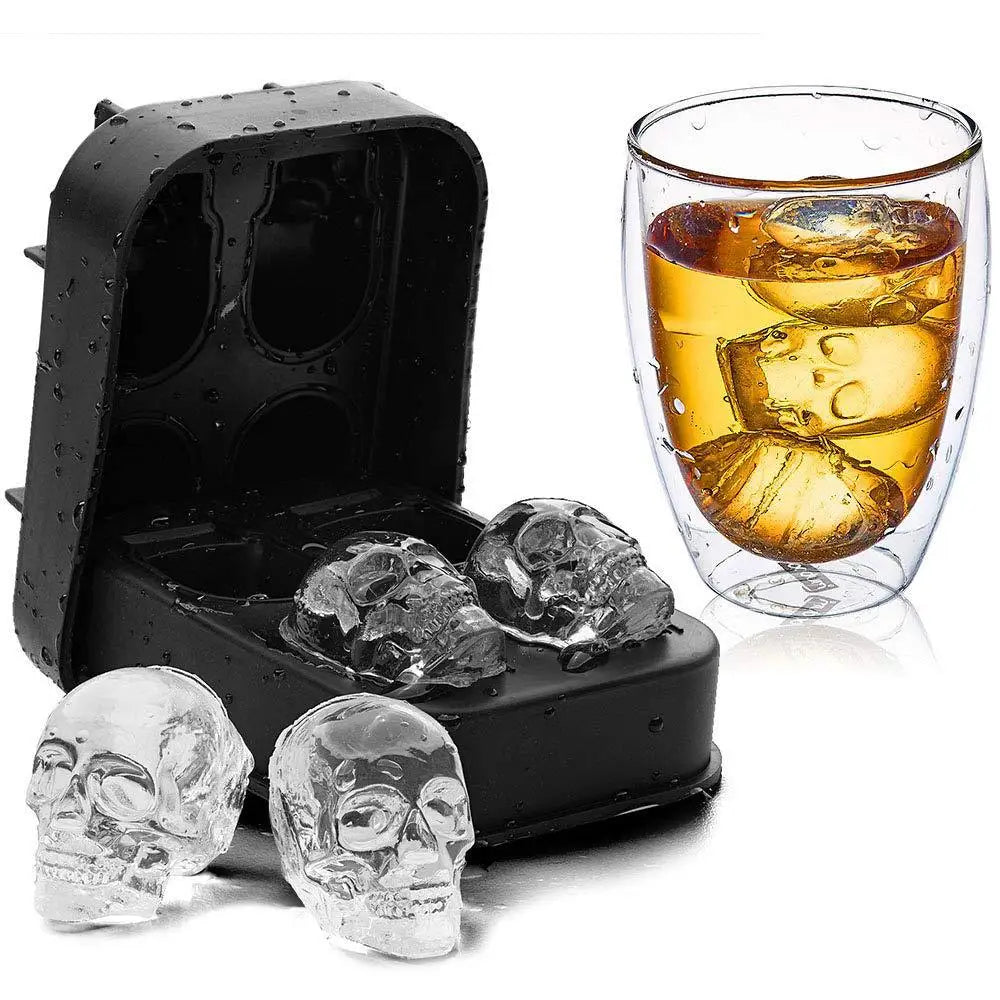 1pc-3D Skull Ice Cube Tray, Silicone Ice Maker Molds , 4 Cavity Ice Cube Tray for Ice Cream & Party