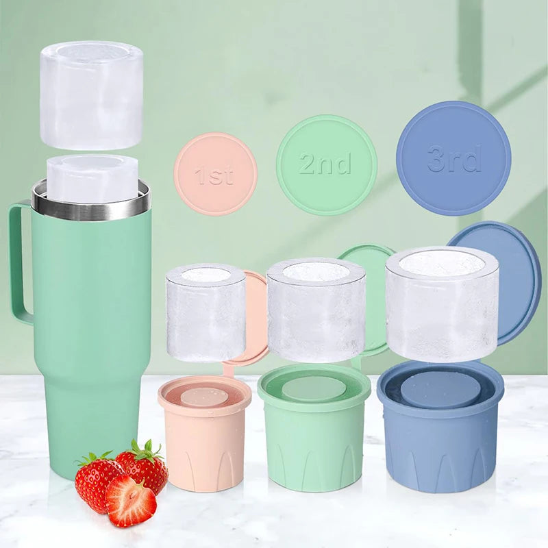 1-3 Pcs Silicone Ice Cube Trays For Stanley 20-40 Oz Tumbler Cup Cylinder Ice Maker Mold With Lid For Chilling Drinks Whiskey