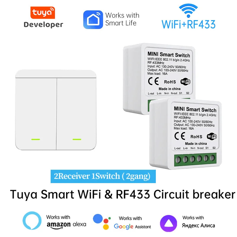 Tuya WiFi Smart Light Switch Smart Home Wireless RF 433mhz Push Button Wall Switch Via Alexa Google Home Alice Smart Life App