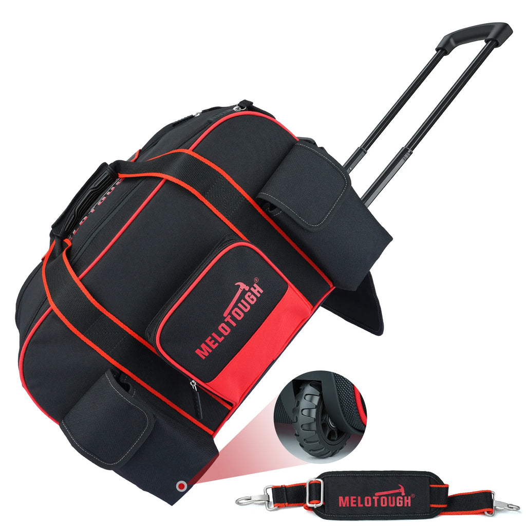 Rolling Tool Bag with Wheels – Heavy Duty Multi-Pocket Telescoping Handle Organizer / Sac à outils à roulettes – Grande capacité poignée télescopique multi-poches