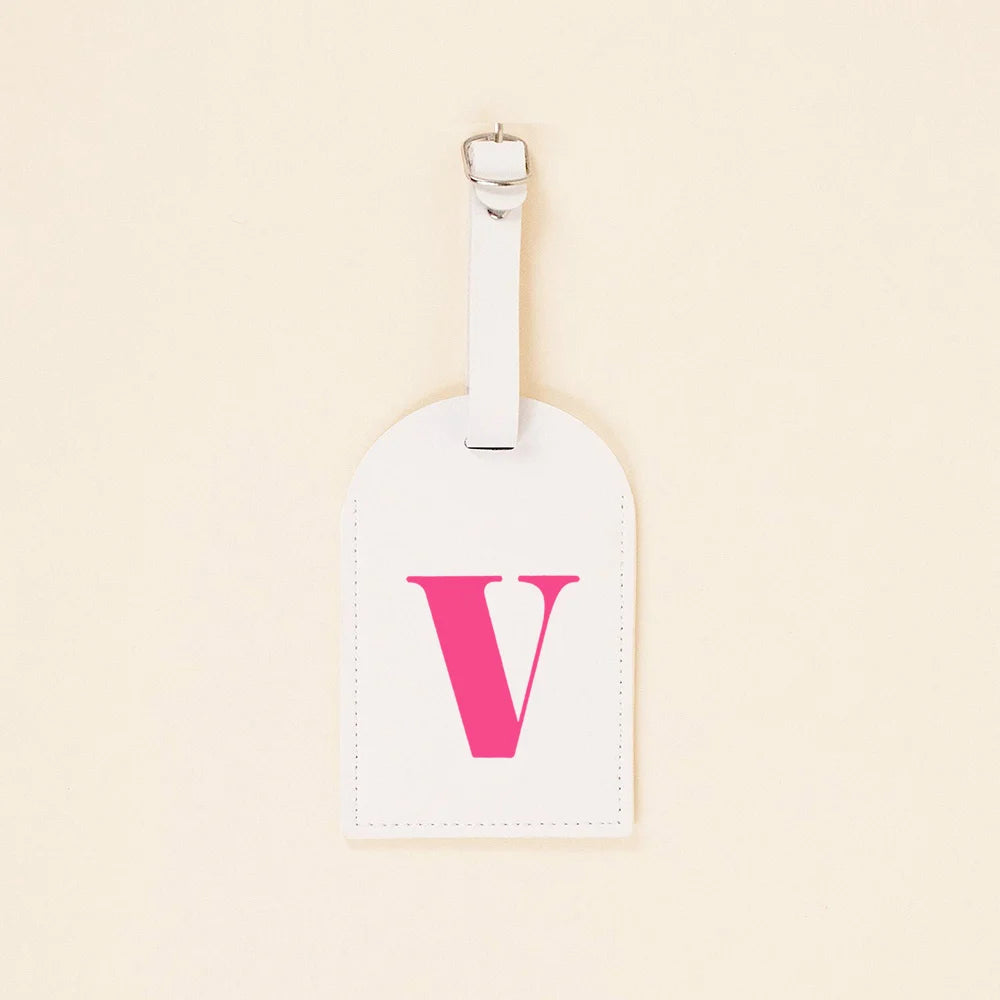 Rose Pink Initial Monogram Luggage Tag Bachelorette Party Favors Girls Trip Travel Gift PU Leather for Suitcase Baggage Handbag