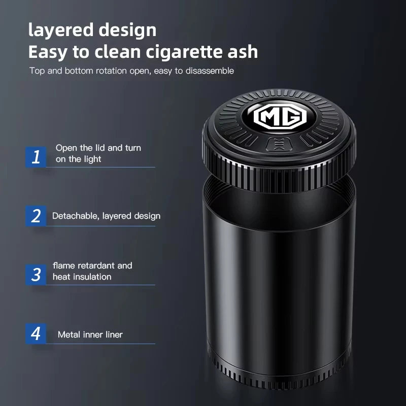 Car Ashtray LED Light Metal Inner Liner Accessories For MG ZST ZS MG3 MG5 GT GS Hector ZX EZS EHS Energy MG3SW EZS-Pure Electric