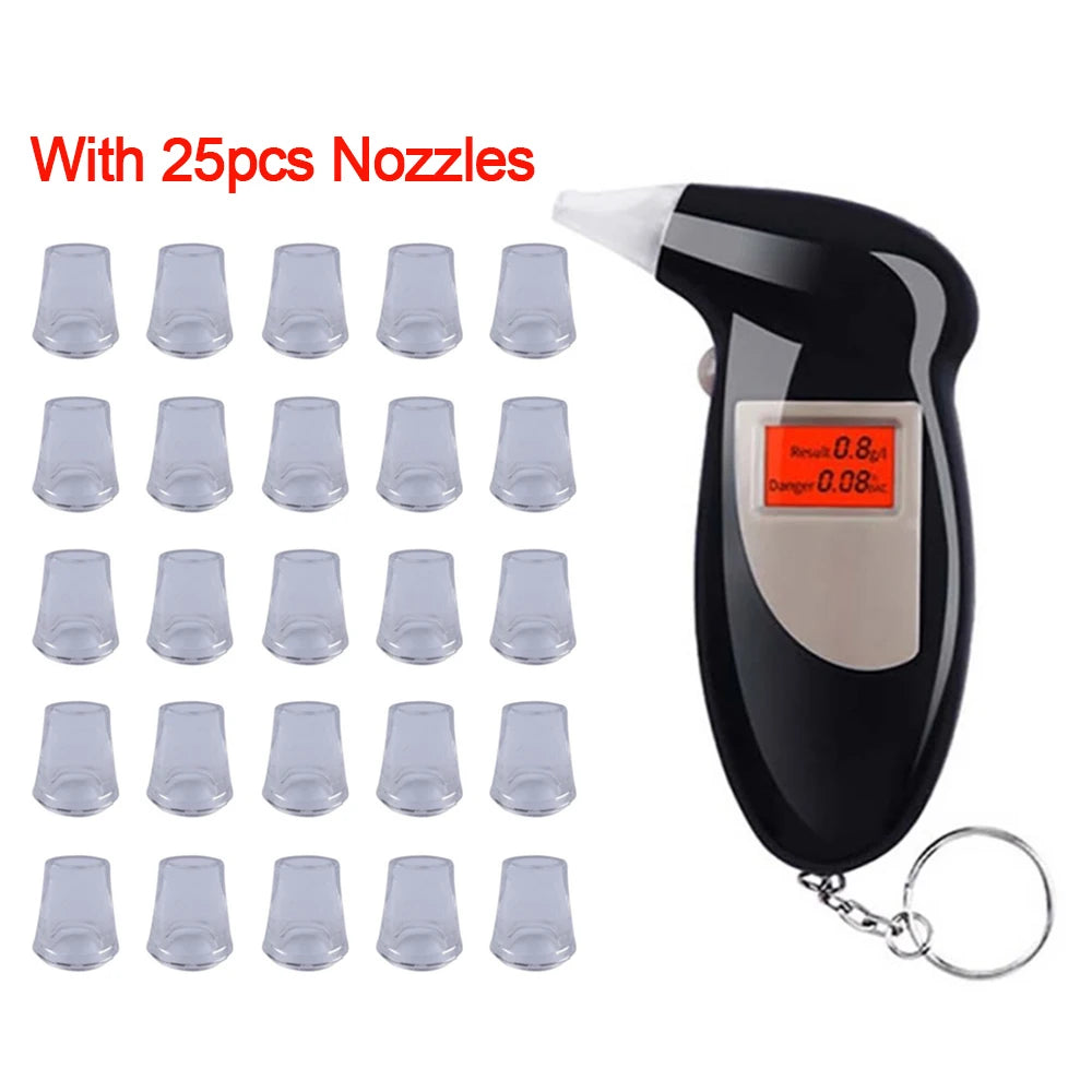 Handheld LCD Screen Digital Breath Alcohol Detector Breathalyzer Alcohol Tester Display For Safety Driving With 5 Mouthpieces
