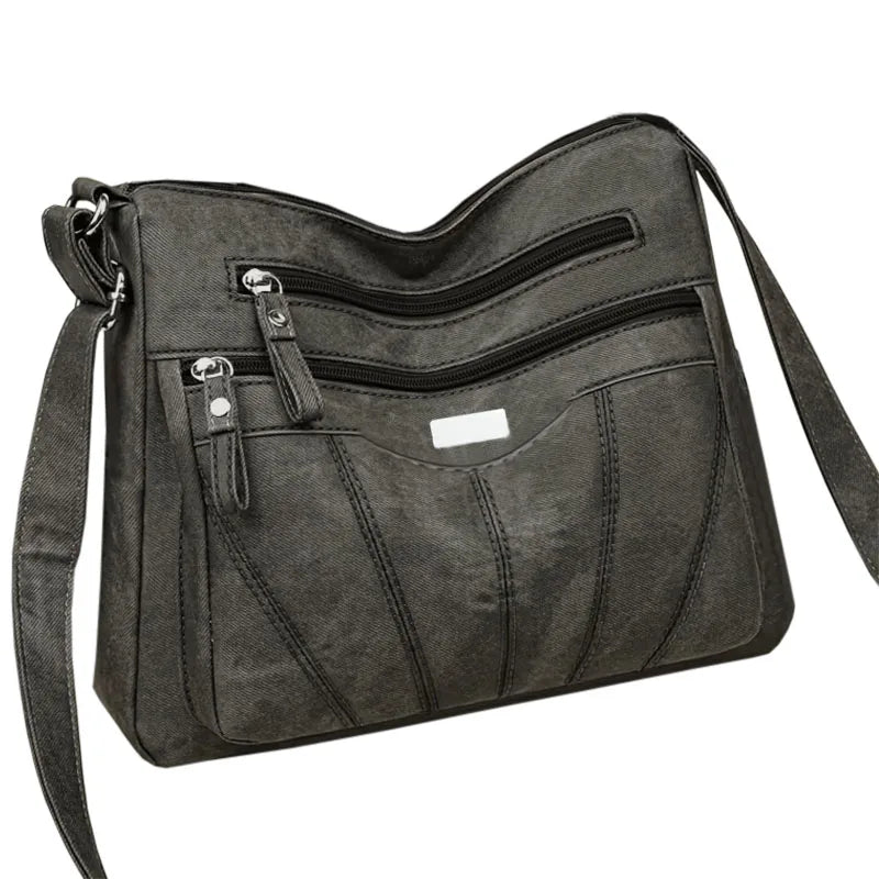 Durable Washed Faux Leather Shoulder Bag, Women's Multi‑pocket Crossbody Purse with Spacious Capacity for Everyday Life