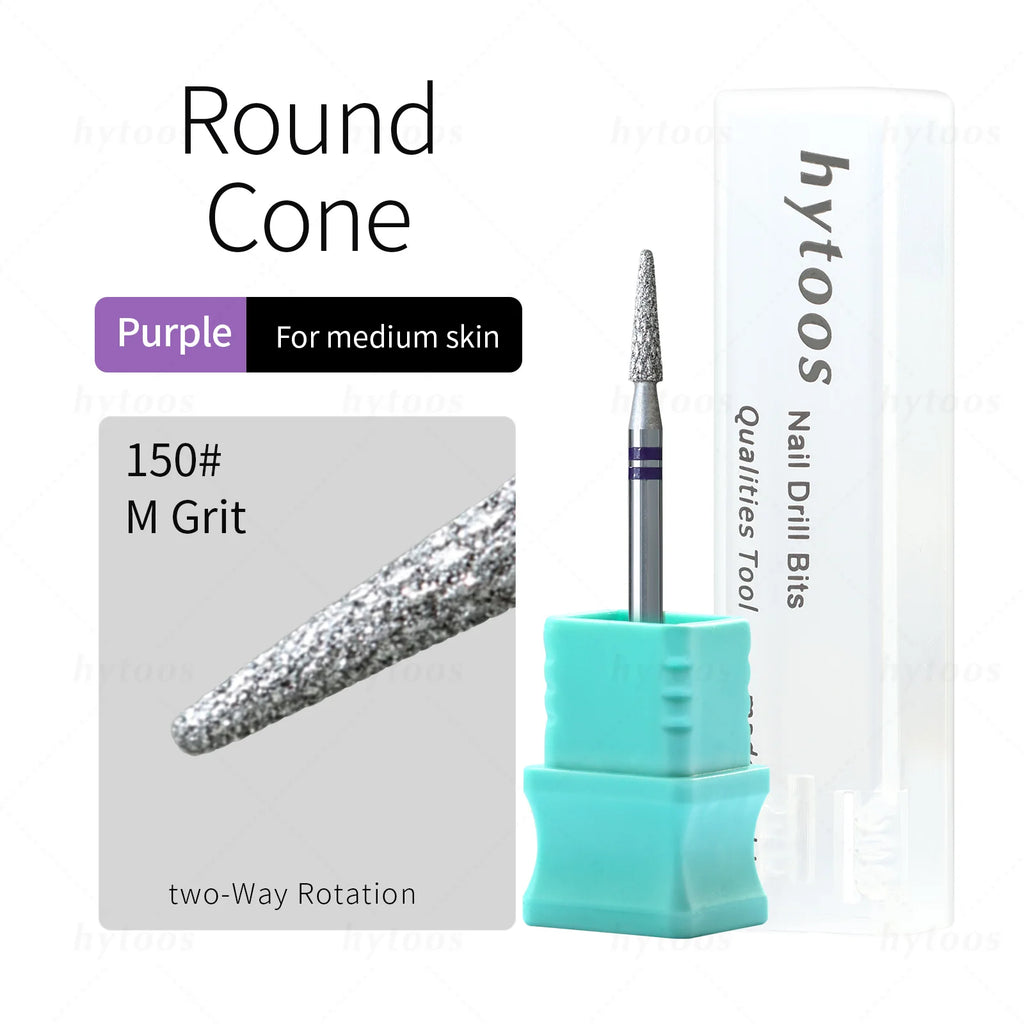 HYTOOS Round Cone Diamond Cut Pro Nail Drill Bits Chrome Russian Cuticle Bit for Electric Nail Drill Dead Skin Cleaner Prep Tool