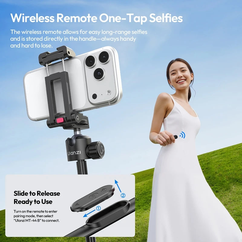 Ulanzi MT-44 B 2-in-1 Selfie Stick Tripod for Camera Smartphones Dual-Camera Shooting Portable Selfie Tripod for Outdoor Trave