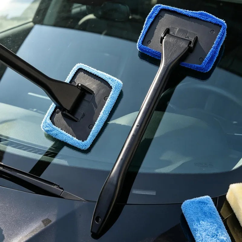 Car Window and Windshield Cleaning Brush Set Portable Glass Clean Tool with Extended Handle and Cleaning Squeegee