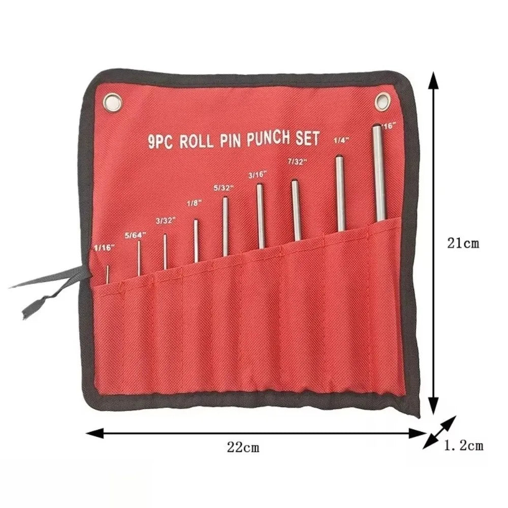 9Pcs High Hardness Steel Roll Pin Punch Set Hand Tool Professional Grade Chisel Tools Carrying Case Pin Removing Tool Carpenters