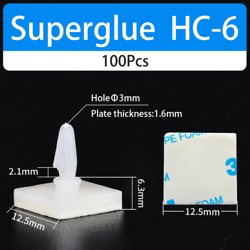 100PCS HC-5/6 Nylon Plastic Stick Fixed Clip PCB Module Spacer Standoff Lock Snap-In Adhesive 3MM Hole Support Isolation Column