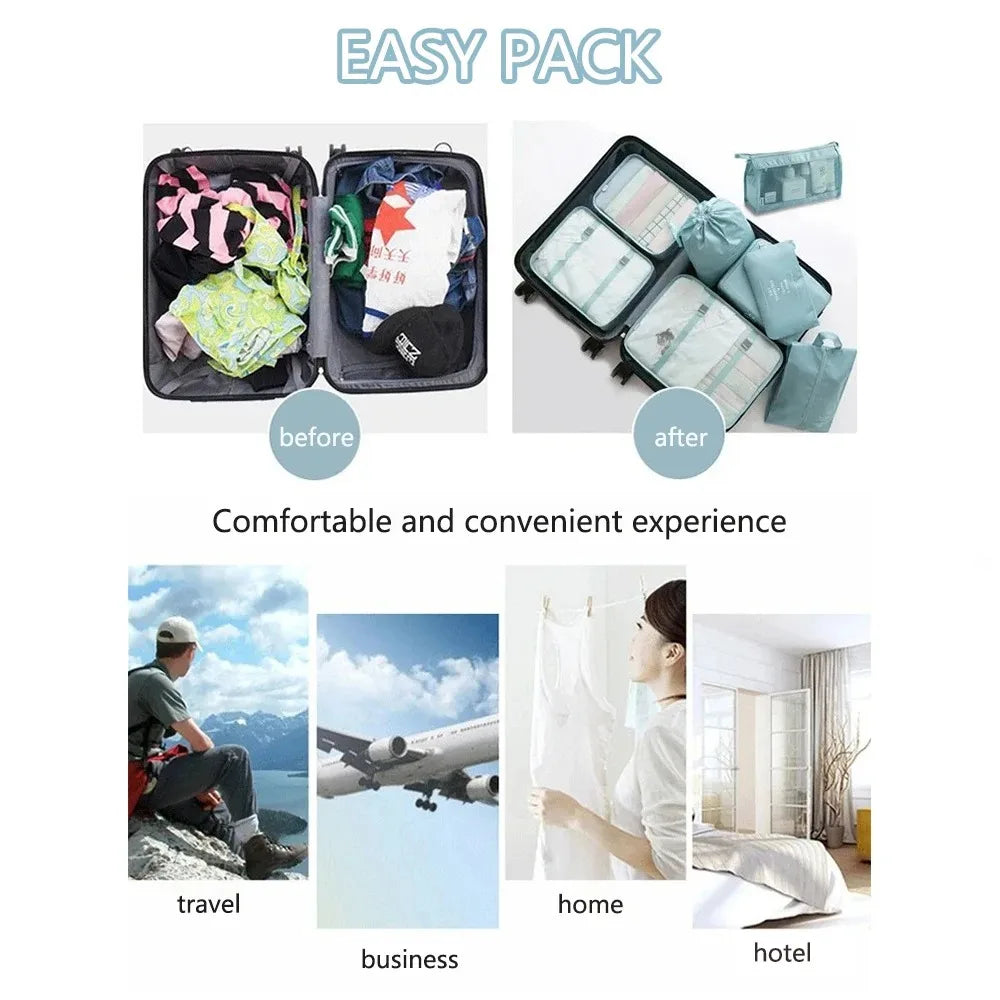 6pcs Travel Bag Organizer Clothes Luggage Travel Organizer Blanket Shoes Organizers Bag Suitcase Traveling Pouch Packing Cubes