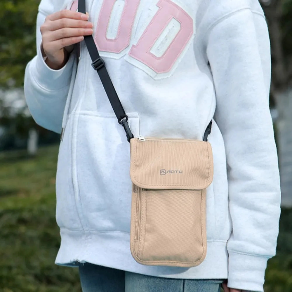 Travel Accessories Travel Wallet Nylon Khaki Black Passport Wallet Zipper Passport Protective Cover Travel Neck Pouch