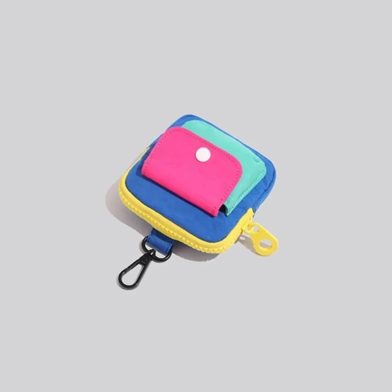 Vibrant Color Block Mini Pouch Multi-Functional Keychain Bag for Earbuds, Coins & Cards Small Storage with Durable Fabric Zipper