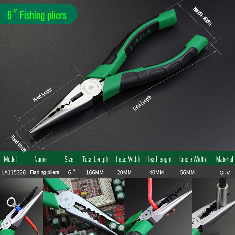 LAOA CR-V Fishing Pliers 6 Inch Japan Type Long Nose Diagonal Pliers Wire Cutter Side Cutting Nippers Multi Tools
