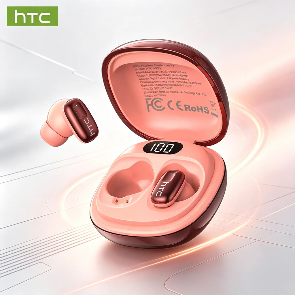 HTC NE75 Wireless Headphones 135 Language AI translator Earbud Low Latency Battery Display Long Battery Soft Bluetooth Earphones