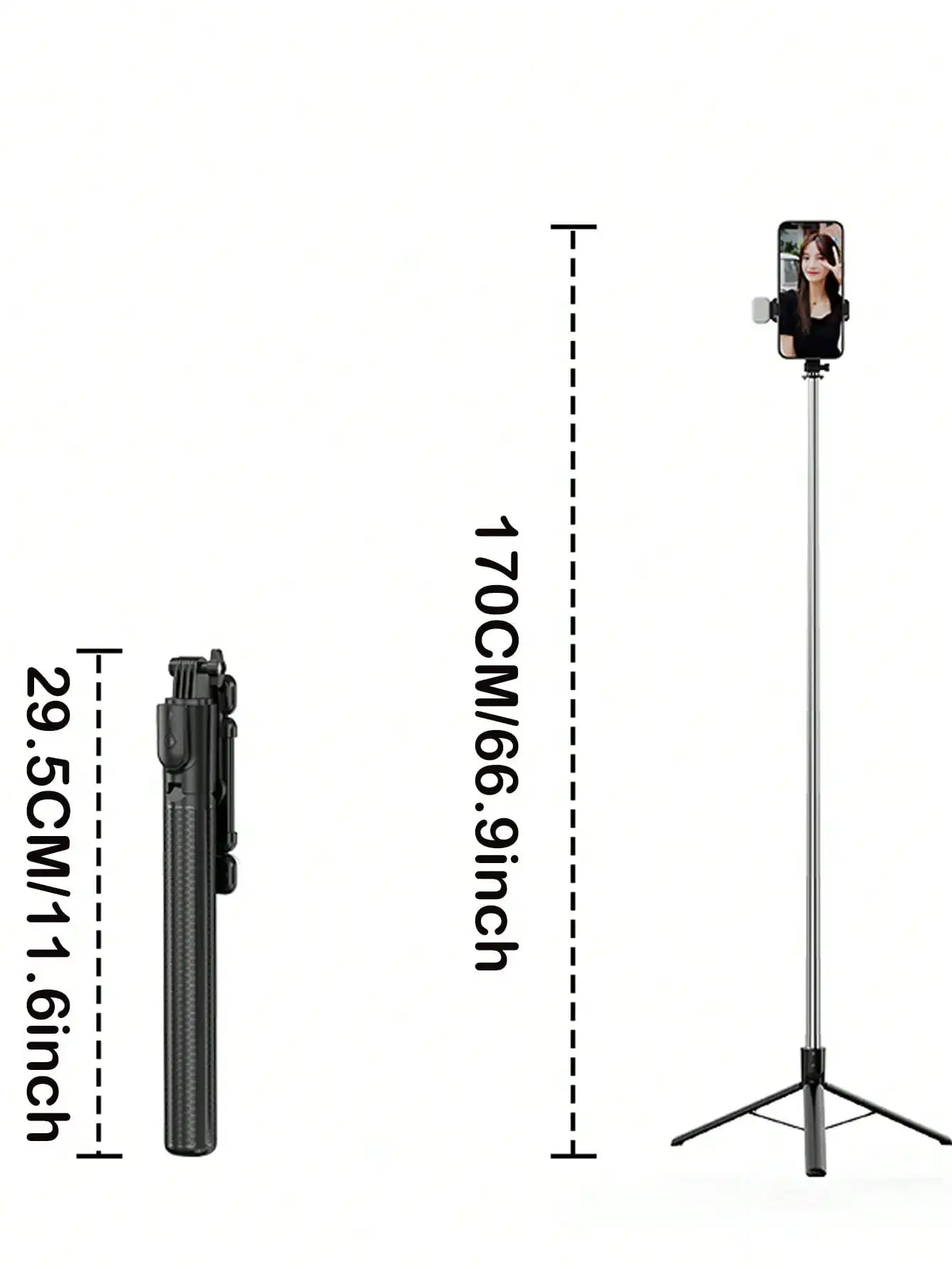 67 Inch Selfie Stick with Reinforced Tripod Multifunctional Retractable Portable Phone Tripod with Remote Control Compatible wit