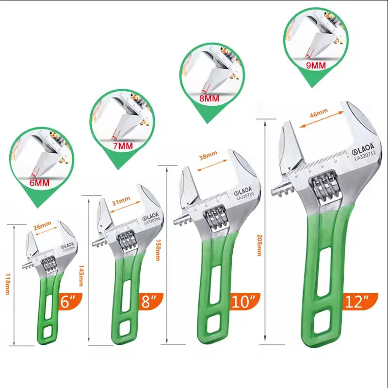 LAOA Short Handle Wrench Adjustable Long Handle Lightweight Large Opening Wrench 6' 8' 10' 12' Repair Tool  Large Open