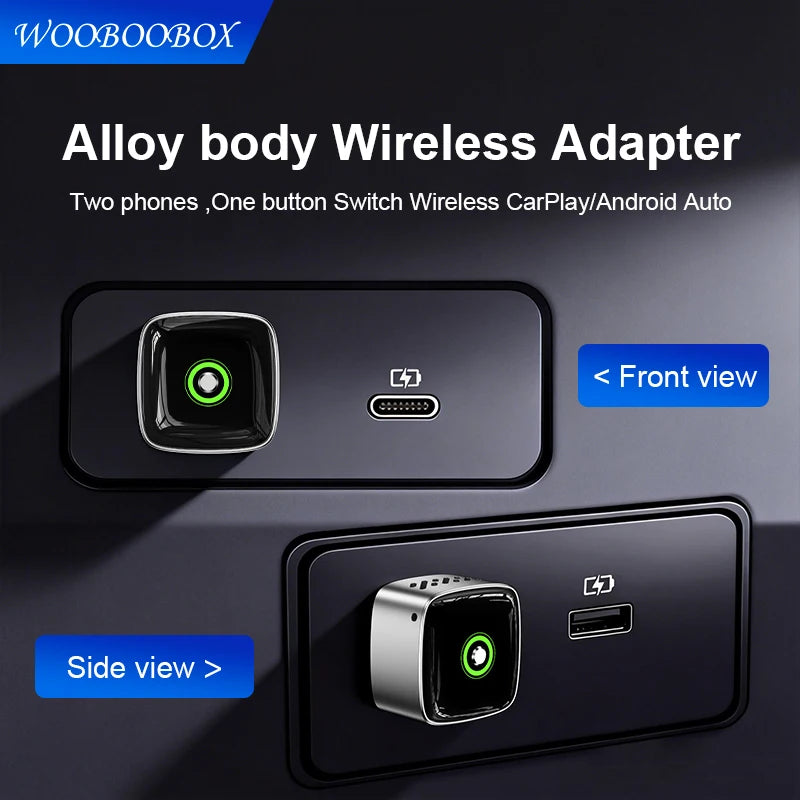 WOOBOOBOX 2026 Alloy Body Wireless Adapter CarPlay Android Auto Remember Two Phones For Car With Wired CarPlay