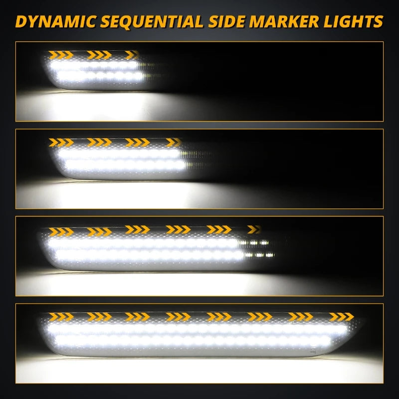 4PCS Smoked Lens LED Side Marker Light Front and Rear Indicator Lamps for Ford Mustang 2010-2014