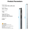 TELESIN 1.2M 3M Carbon Fiber Selfie Stick Monopod Extendable With 1/4 Screw For GoPro Insta360 Osmo Action DJI Action Camera