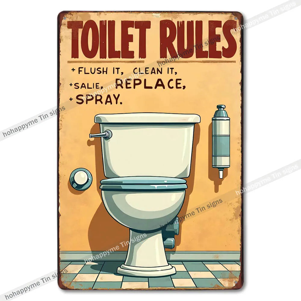Retro Metal Tin Bathroom Signs Wall Decor for Home Restroom Vintage Toilet Humor Art Unique Gift Ideas