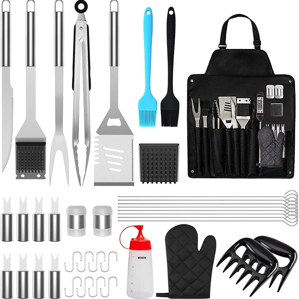39 Pcs Outdoor BBQ Grill Accessories Tool Sets with Apron & Oxford Cloth Case Stainless Steel Stick Tools for Camping & Kitchen