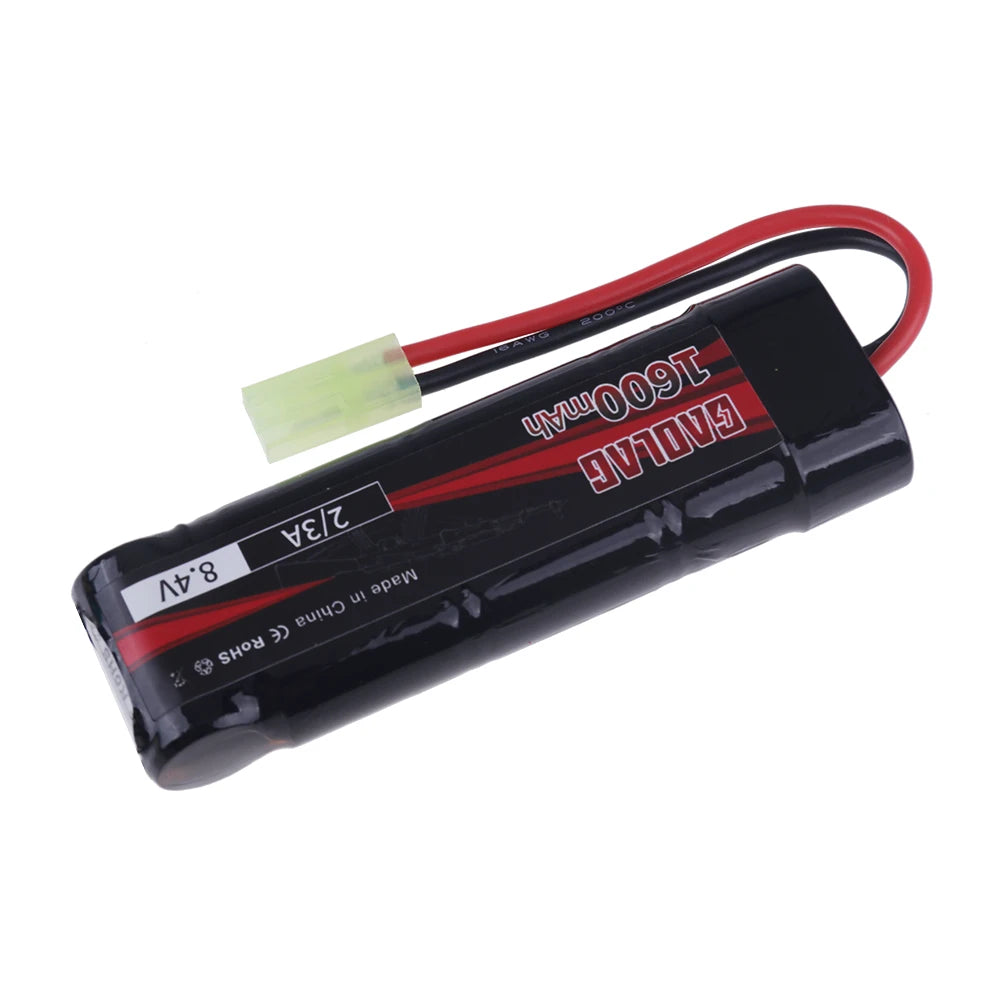 Airsoft Battery 7S 2/3A 8.4V 1600mAh NiMH Flat Battery Pack with Mini Tamiya Connector for MP5, Scar, M249, M240B, M60 Guns