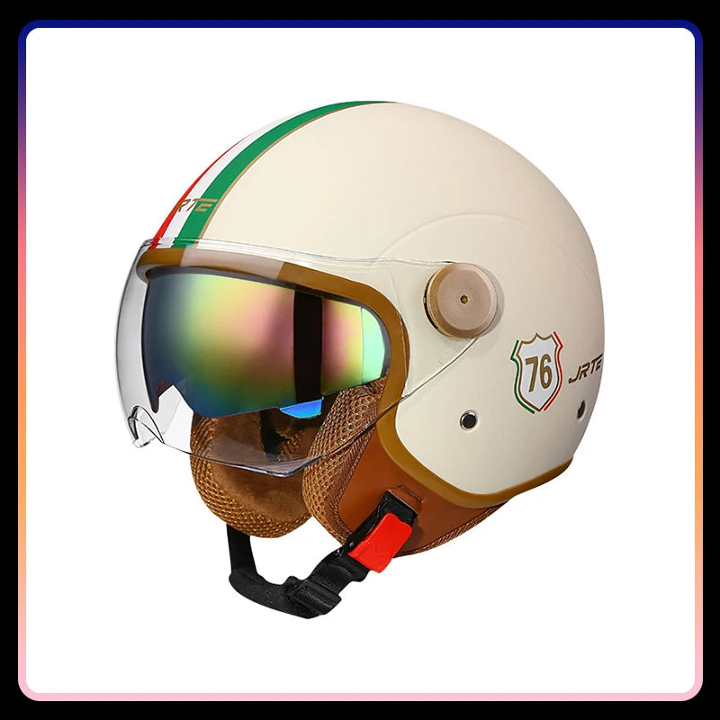 Men's Open Face Motorcycle Helmets Daul Lens Women Vintage Retro 3/4 Open Half Helmet Moto Equipment Double Visor Jet Helm DOT