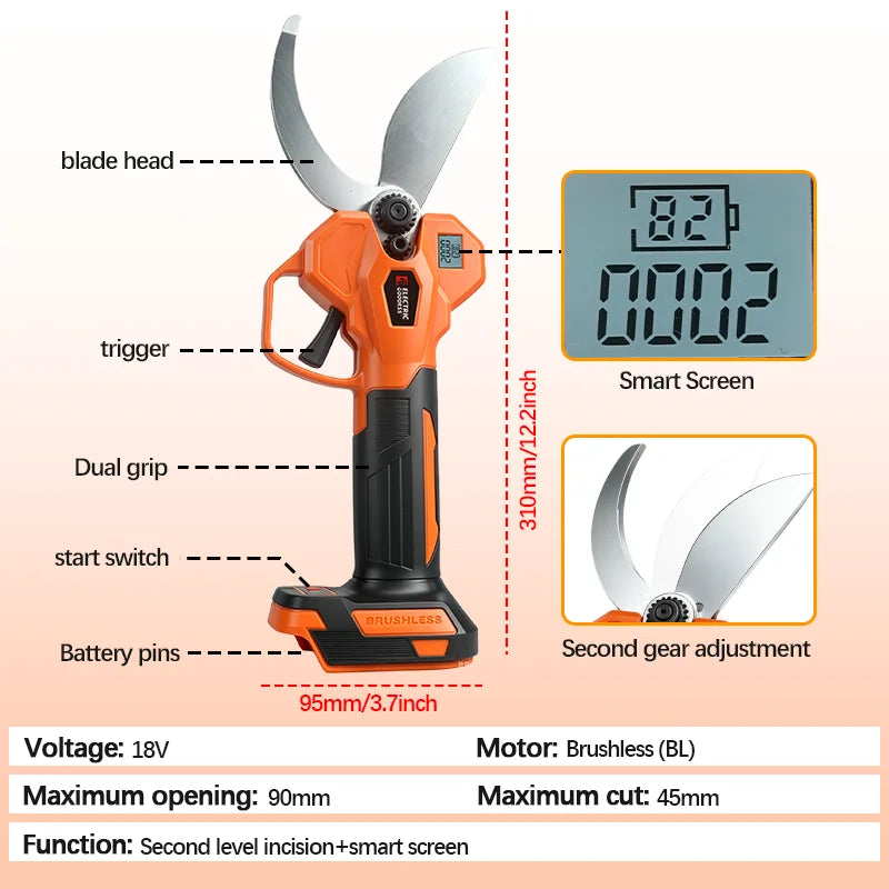 45mm Brushless Electric Pruning Shear 2 Gear Cordless Garden Fruit Tree Bonsai Beautify Tool for Makita 18V Battery Pins