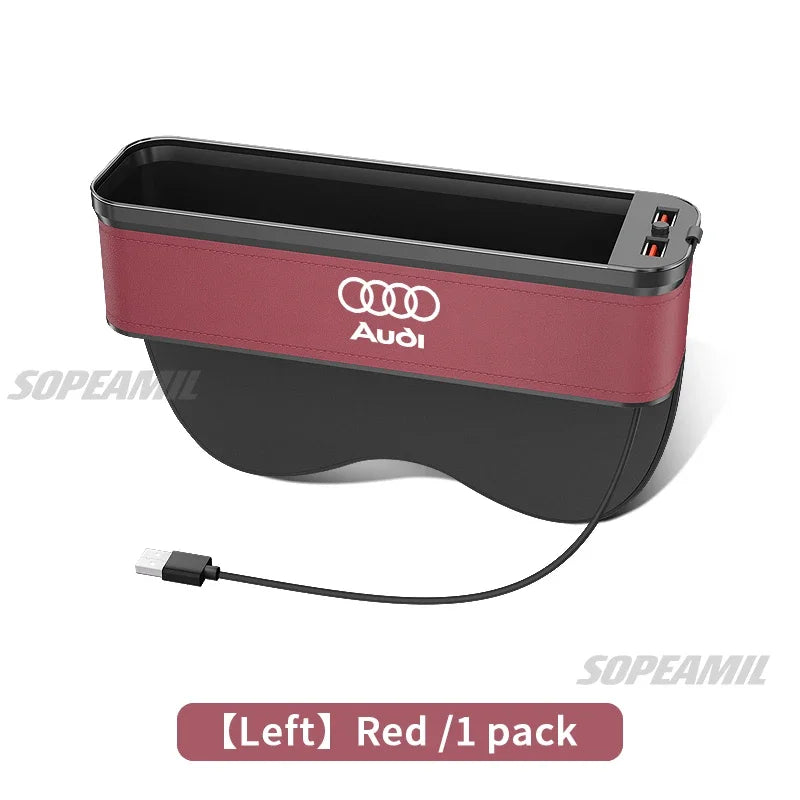 Audi A3 A4 A5 A6 A7 A8 RS3 RS4 RS5 RS6 S3 S4 S5 S6 Q3 Q5 Q7 Q8 Car Seat Gap Slot Crevice Storage Box With USB Charging Organizer