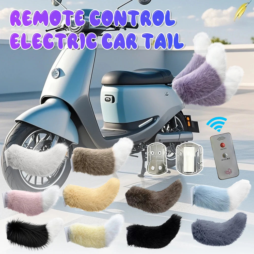 Remote Control Electric Wagging Fox Tail for Scooter Plush Faux Fur Car Rear Decoration Moving Animal Tail Accessory