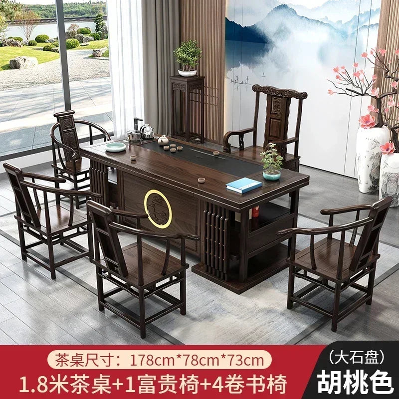 r5.13  solid wood tea table and chair combination one table five chairs coee table tea set household kung fu tea