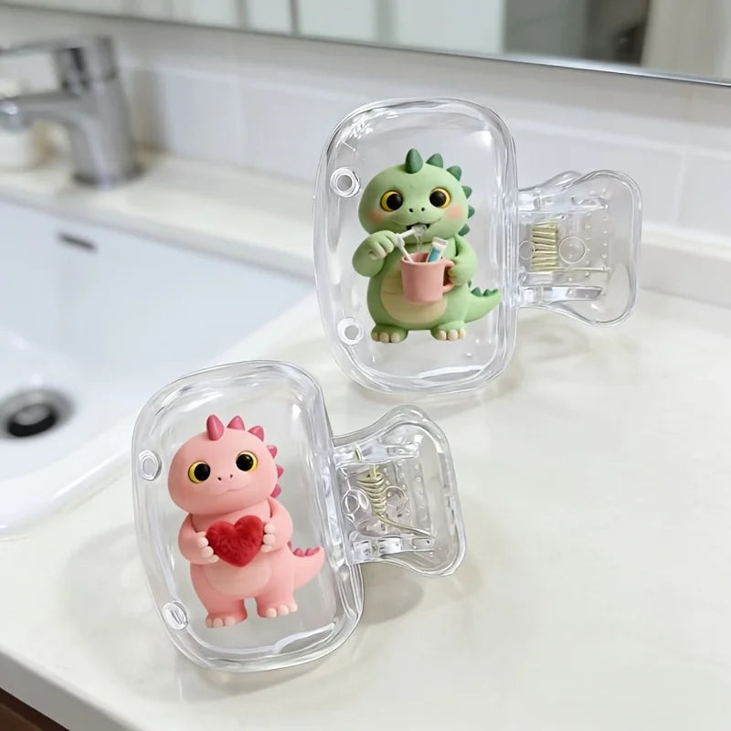 2pcs Cute Little Dinosaur Toothbrush Head Covers for Couples Storage Box Toothbrush Cover Holder Bathroom Accessory for Travel