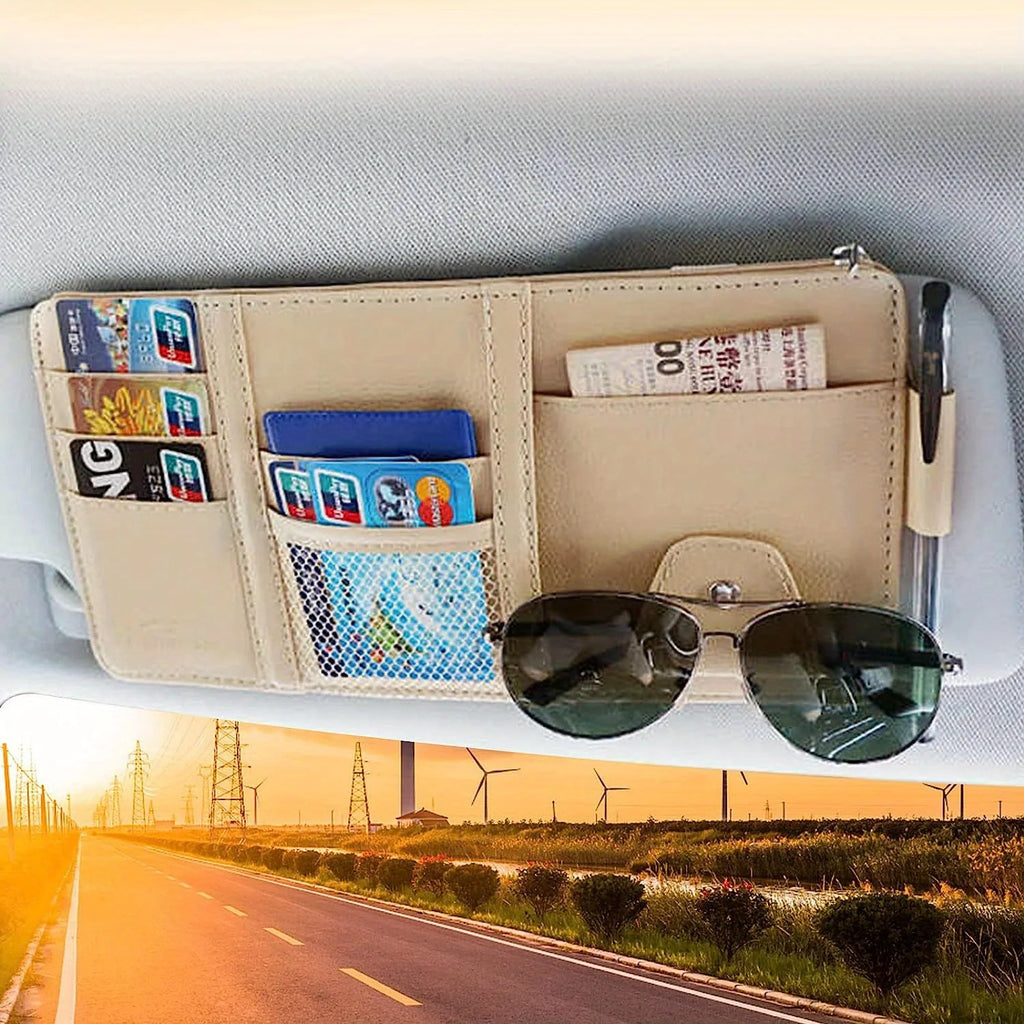 Car Visor Organizer, Auto Interior Accessories, Car Truck SUV Storage Pouch Holder, with Multi-Pocket Net Zipper